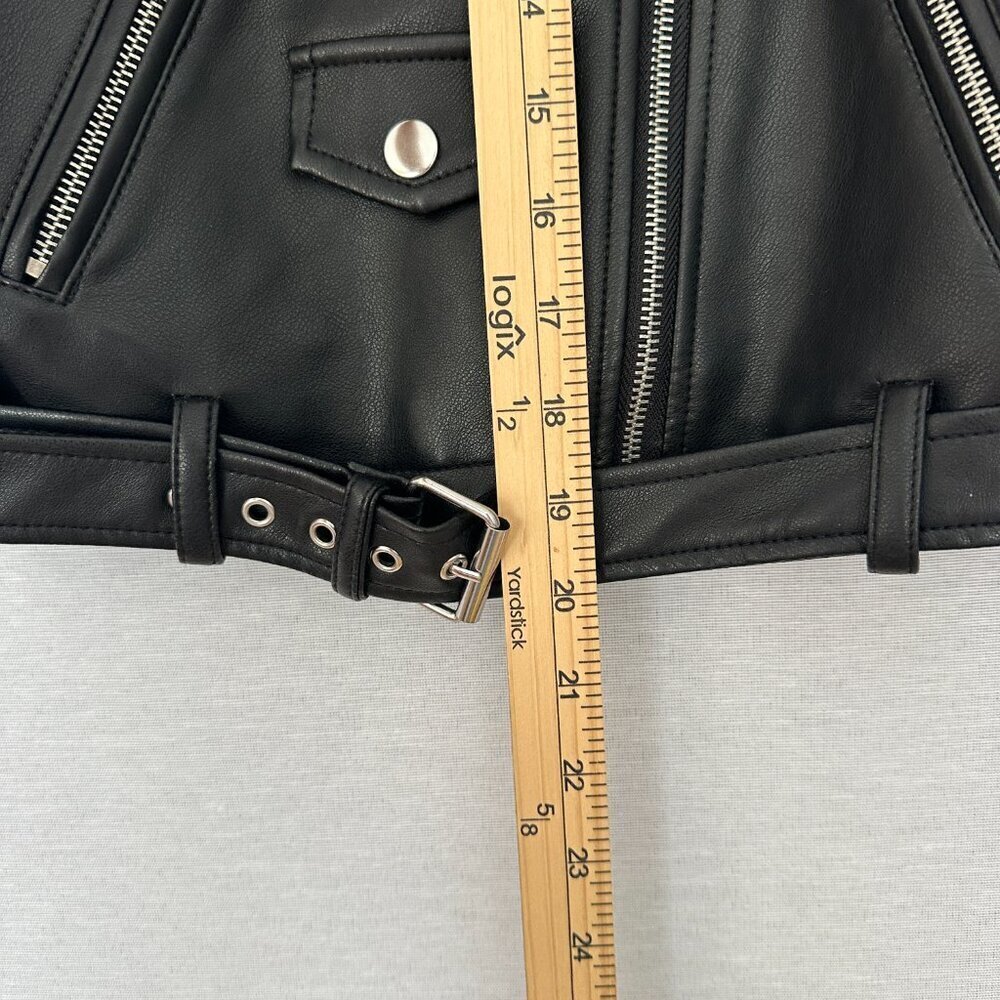 FOREVER 21 KIDS MOTO JACKET BLACK FAUX LEATHER FULL ZIP POCKETS SIZE 11/12 - Picture 10 of 12